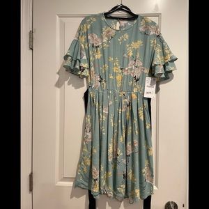 Zara Floral Mini Dress in Sage Green and Yellow